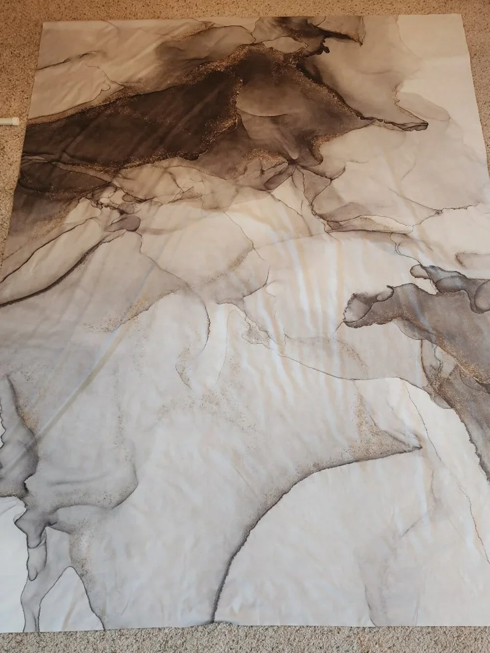 LARGE Marble Pattern Fabric Wall Hanging Tapestry Gray & Gold 70.8 X 90.5 inches